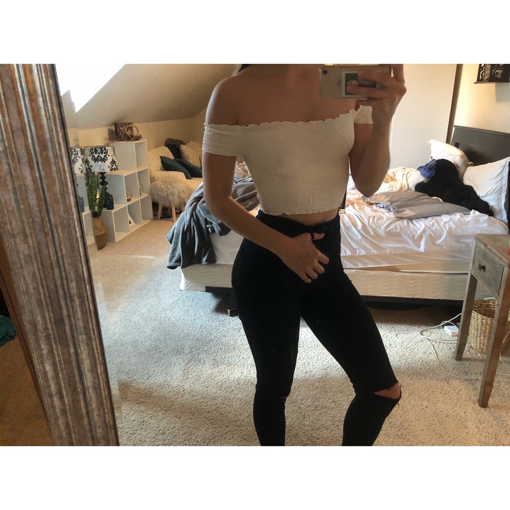 Stretch crop off the shoulder top